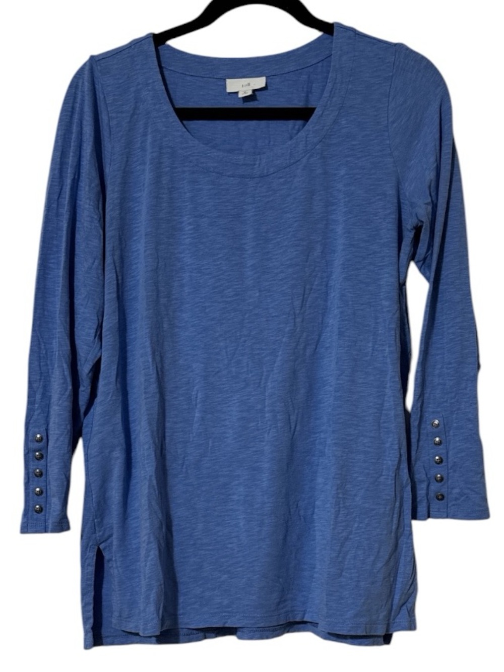 J. Jill Blue Scoop Neck Long Sleeve Top with Button Cuffs